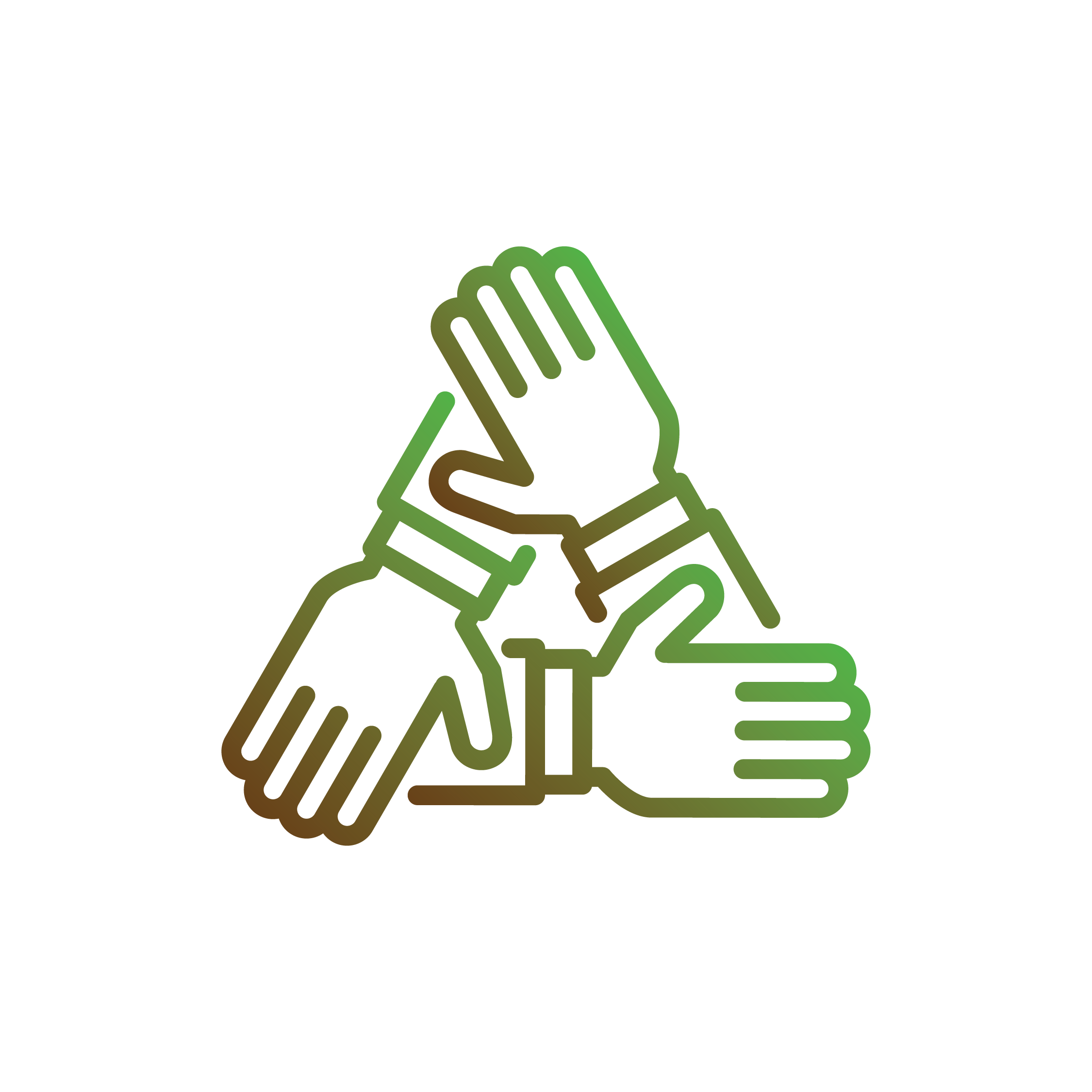 Icon depicting hands on top of each other creating a triangle